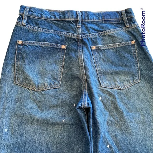 Free People Jeans Size 28 Paint Splatter Raw Hem Cropped Straight Distressed NWT - Picture 7 of 10